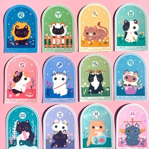 Zodiac Cat Sparkle Sticker – Kawaii Astrology Gift for Cat Lovers