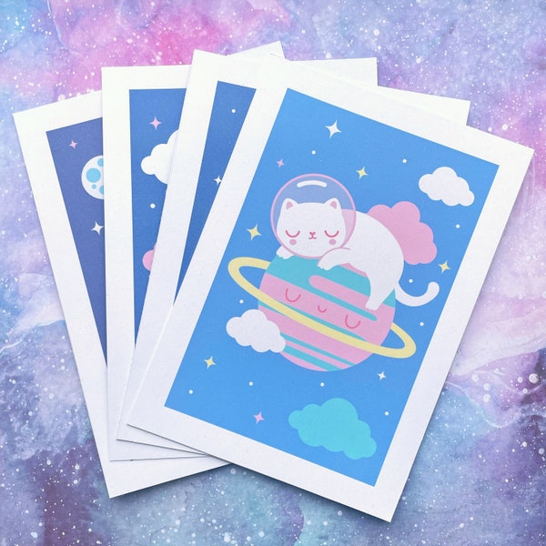 Cosmic Kittys Mini prints - a6 sized - super cute and kawaii