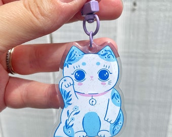 Sparkly Lucky Cat Acyrlic kawaii keychain keyring