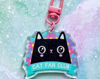 Sparkly Cat Fan Club Acyrlic kawaii cat keychain keyring