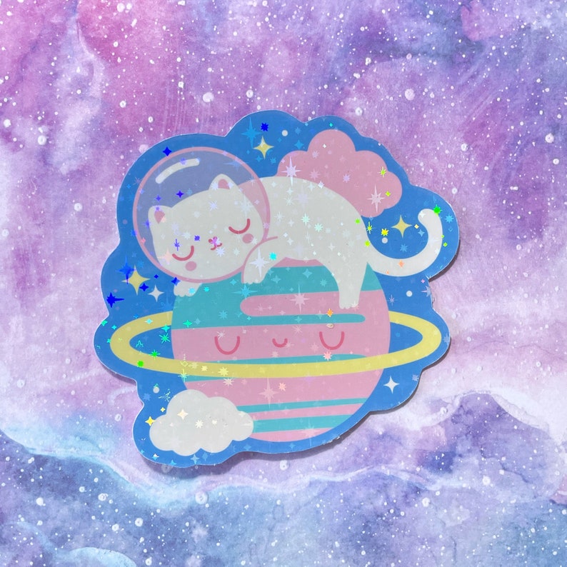Space Cat Glitter Stickers: Cosmic Kitty Vinyl Decals - Etsy