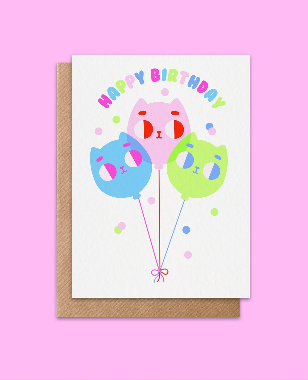Kawaii Cat Balloon Happy Birthday Card - Etsy