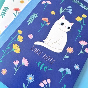 Wildflower White Cat Notebook beautiful springtime stationery recycled eco friendly paper image 3