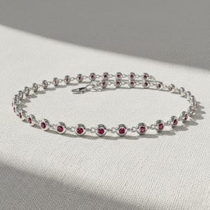 Ruby Bracelet / Silver Bezel Setting Ruby Tennis Bracelet/ Multi-stone Ruby Layering Bracelet / July Birthstone Gift, Gift for Her