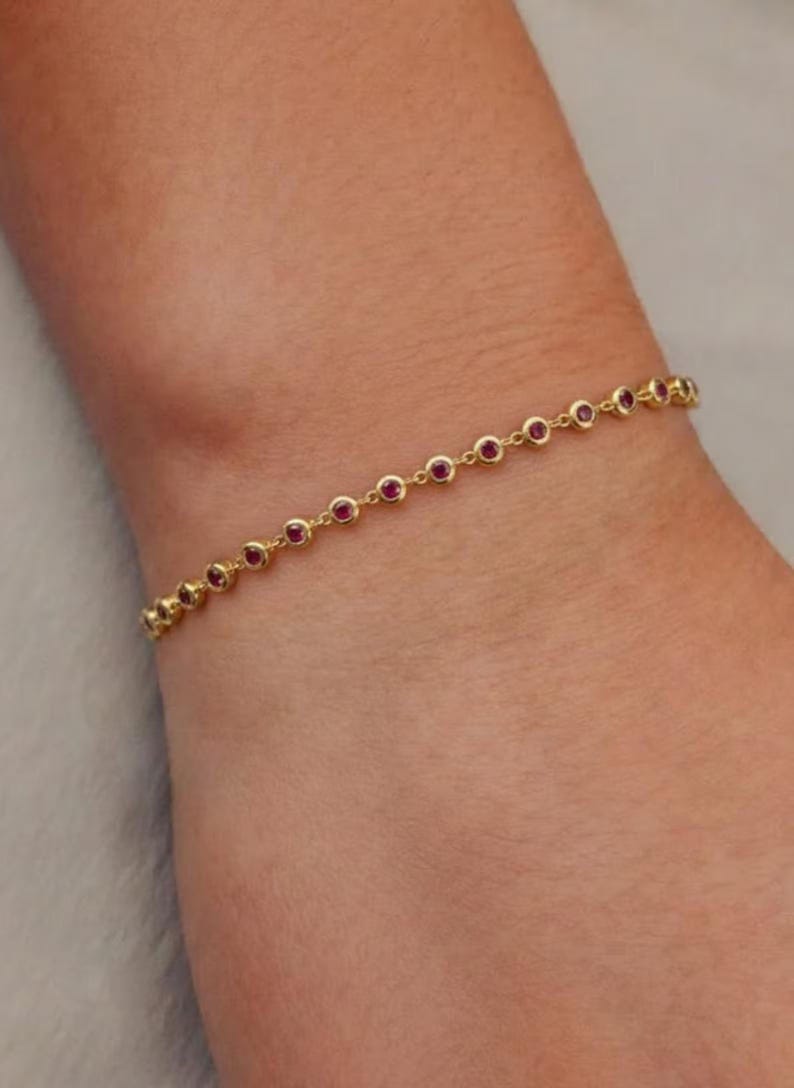Ruby Bracelet / Silver Bezel Setting Ruby Tennis Bracelet/ Multi-stone Ruby Layering Bracelet / July Birthstone Gift, Gift for Her