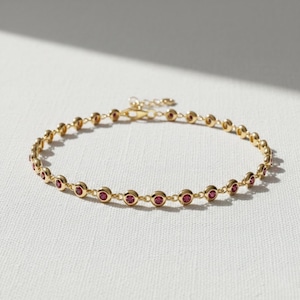 Ruby Bracelet / Silver Bezel Setting Ruby Tennis Bracelet/ Multi-stone Ruby Layering Bracelet / July Birthstone Gift, Gift for Her