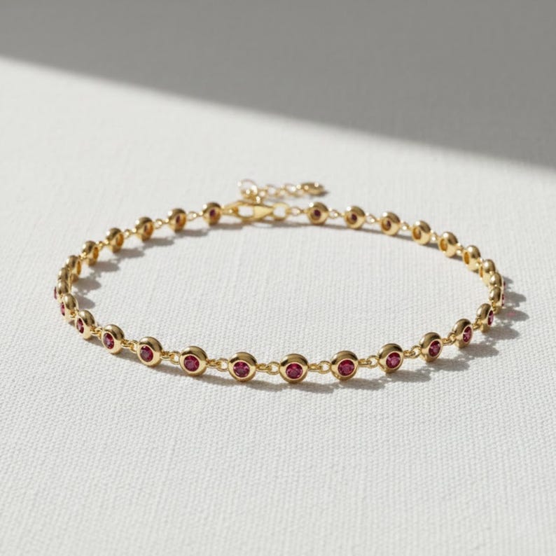 Ruby Bracelet / Silver Bezel Setting Ruby Tennis Bracelet/ Multi-stone Ruby Layering Bracelet / July Birthstone Gift, Gift for Her