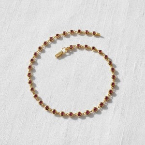Ruby Bracelet / Silver Bezel Setting Ruby Tennis Bracelet/ Multi-stone Ruby Layering Bracelet / July Birthstone Gift, Gift for Her