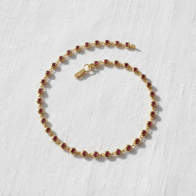 Ruby Bracelet / Silver Bezel Setting Ruby Tennis Bracelet/ Multi-stone Ruby Layering Bracelet / July Birthstone Gift, Gift for Her