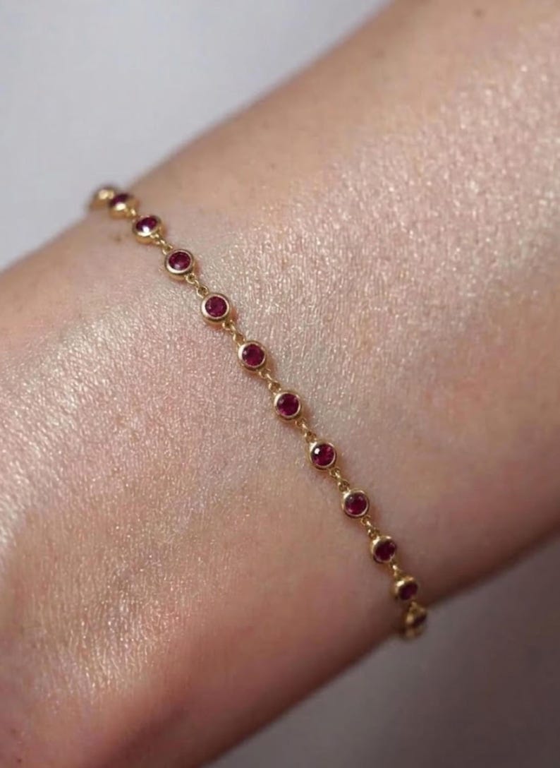 Ruby Bracelet / Silver Bezel Setting Ruby Tennis Bracelet/ Multi-stone Ruby Layering Bracelet / July Birthstone Gift, Gift for Her