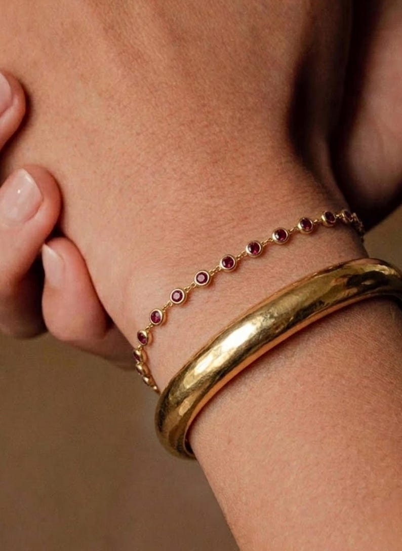 Ruby Bracelet / Silver Bezel Setting Ruby Tennis Bracelet/ Multi-stone Ruby Layering Bracelet / July Birthstone Gift, Gift for Her
