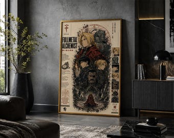 Póster de Fullmetal Alchemist: Lámina de arte minimalista vintage de anime y manga.