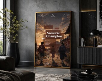 Póster de Samurai Champloo: Lámina de arte minimalista vintage de anime y manga.