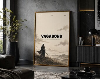 Póster Vagabond: Lámina de arte minimalista vintage de anime y manga.