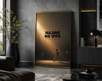 Póster de Hajime no Ippo: Lámina de arte minimalista vintage de anime y manga.