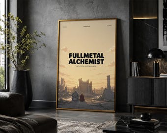 Póster de Fullmetal Alchemist: Lámina de arte minimalista vintage de anime y manga.