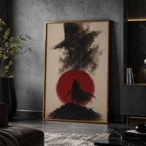 Póster de Hellsing: Lámina de arte minimalista vintage de anime y manga.