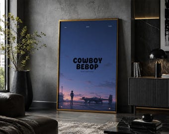 Póster de Cowboy Bebop: Lámina de arte minimalista vintage de anime y manga.