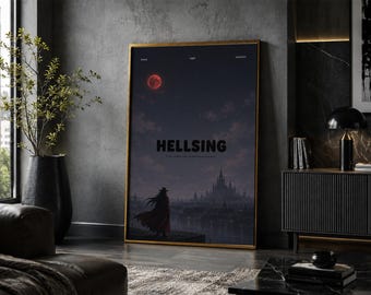 Póster de Hellsing: Lámina de arte minimalista vintage de anime y manga.