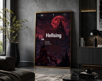 Póster de Hellsing: Lámina de arte minimalista vintage de anime y manga.
