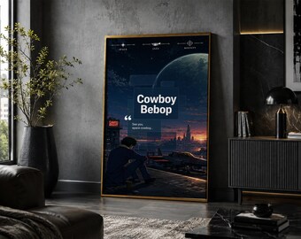 Póster de Cowboy Bebop: Lámina de arte minimalista vintage de anime y manga.