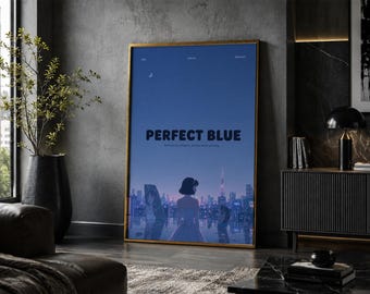 Póster azul perfecto: lámina de arte minimalista vintage de anime y manga.