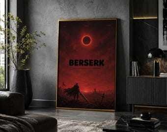 Póster de Berserk: Lámina de arte minimalista vintage de anime y manga.