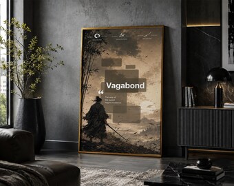 Póster Vagabond: Lámina de arte minimalista vintage de anime y manga.