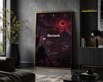 Póster de Berserk: Lámina de arte minimalista vintage de anime y manga.