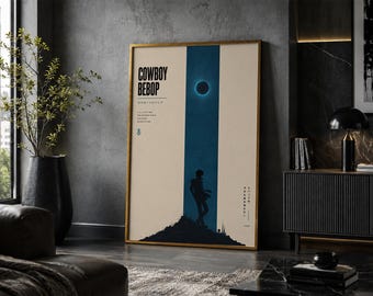Póster de Cowboy Bebop: Lámina de arte minimalista vintage de anime y manga.