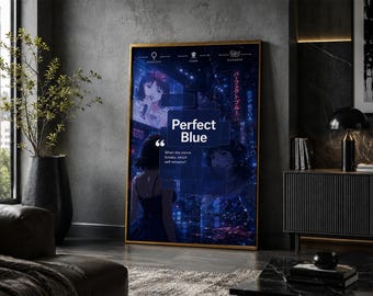 Póster azul perfecto: lámina de arte minimalista vintage de anime y manga.