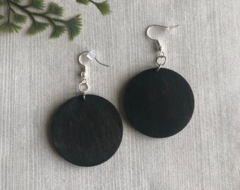 Natural Round Wooden Earrings 48mm diameter Birchwood Brown Wood Jewellery