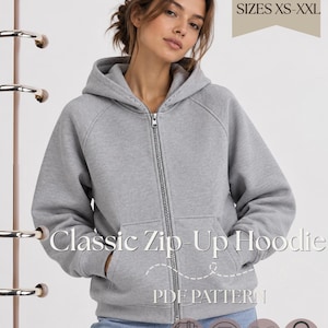 Zip Up Hoodie Sewing Pattern, Women's Hoodie PDF, Digital Download