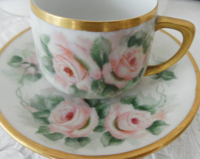 Beautiful Vintage Bavaria Tea Cup and Saucer Hand Painted Pink Etsy