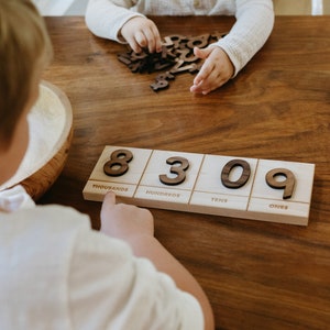 Wooden Place Value Board • Montessori Style Math Materials for Homeschool & Learning • Thousands Hundreds Tens and Ones Engraved Math Board