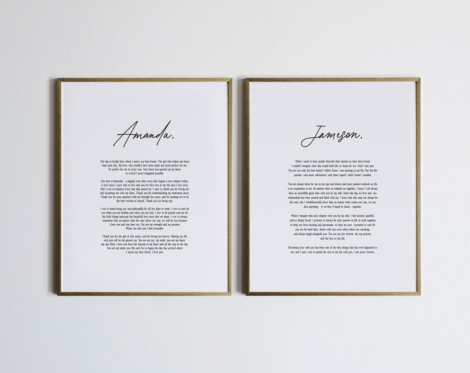 Custom Wedding Vows • Set of Two Custom Art Prints • Modern Poster with Personalized Vows Print for Wedding Decor or Anniversary Gift