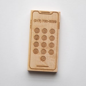 Custom Toy Phone • Engraved Wooden Phone, Montessori Style Wood Toys • Personalized Phone Number Engraved on Wooden Telephone for Children