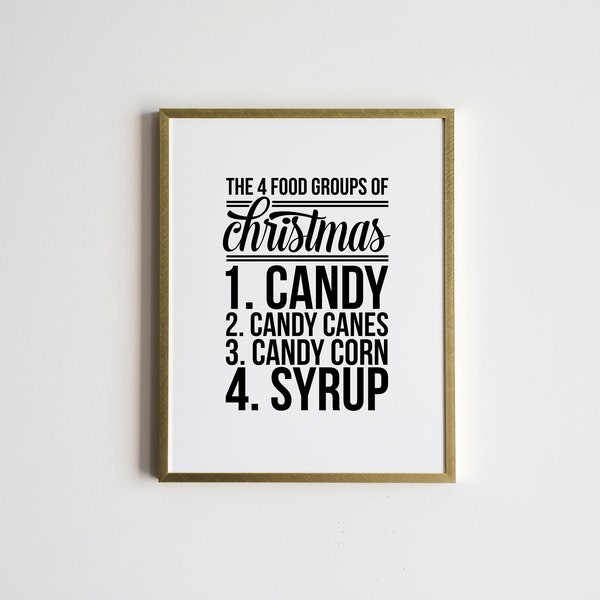 Elf Movie Quote Poster • The 4 Food Groups of Christmas Print • Vintage Modern Typographic Christmas Poster • Farmhouse Holiday Wall Art