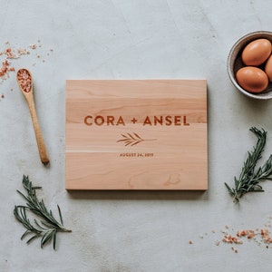 Custom Cutting Board • Modern Personalized Names and Date with Botanical Engraved on Handmade Cutting Board • Made in USA • FREE SHIPPING