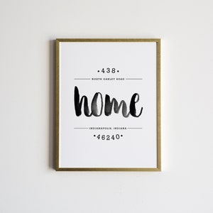 Custom Watercolor Home Address Poster • Handlettered Calligraphy Print • Black and White Minimalist Housewarming Poster • Farmhouse Decor