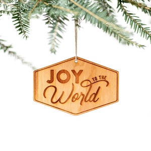 Joy To The World Engraved Wooden Christmas Ornament • Modern Badge Wood Ornament • Unique Christmas Gift and Trendy Holiday Decor