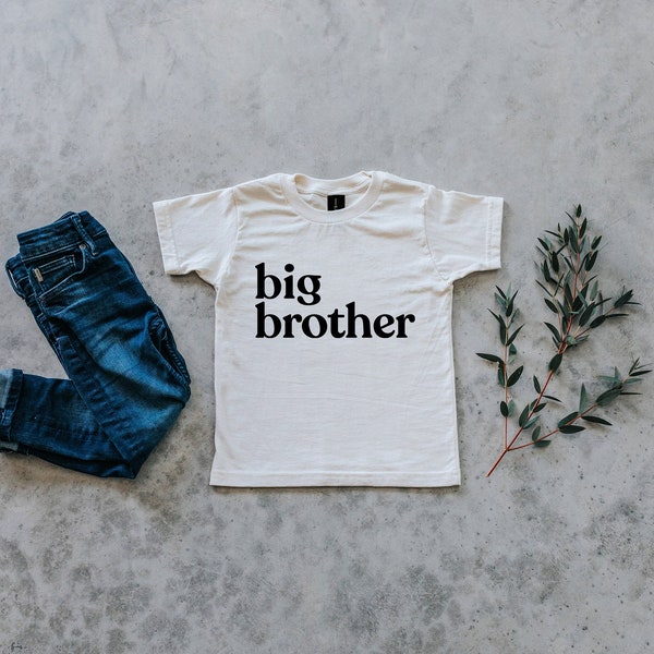 Big Brother Cream Kids T-Shirt • Unique Big Brother Announcement Tee• Organic Cotton Tee for Brothers • Modern Cream Matching Brother Shirts