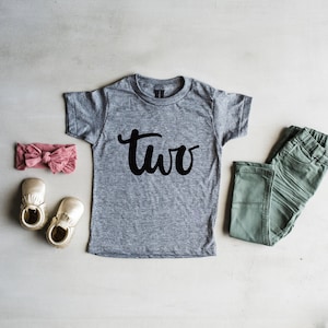 TWO Birthday Shirt • Unique Second Birthday T-Shirt for Kids • Toddler and Youth Hand Lettered Script Tee For 2 Year Olds • FREE SHIPPING