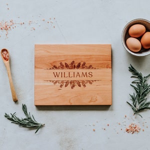 Custom Cutting Board • Modern Floral Design with Personalized Surname • Handmade in USA Cutting Board with Engraved Name