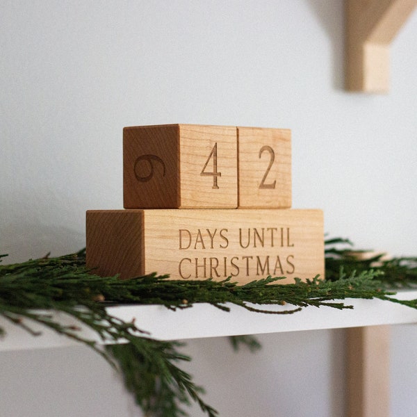 Bloques de cuenta regresiva navideña • Bloques numéricos de madera modernos para la cuenta regresiva navideña • Días hasta Navidad Juego de bloques de arce hechos a mano • Hecho en EE. UU.