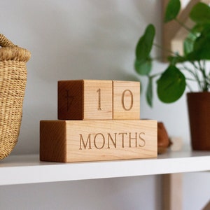 Wooden Milestone Blocks Modern Wood Number Blocks for Milestones and Countdowns Days, Weeks, Months, and Years Handmade Maple Block Set image 1