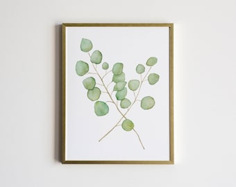 Watercolor Eucalyptus Botanical Illustration • Unique Greenery Painting • Whimsical Silver Dollar Eucalyptus • Home Decor Print • Floral Art