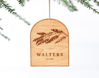 Custom Christmas Ornament • Keepsake Wood Holiday Decor • Personalized Engraved Wooden Ornament • Modern Botanical Heirloom Christmas Gift