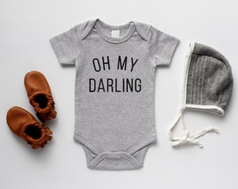 Oh My Darling Organic Baby Bodysuit • Gender Neutral Modern GOTS Certified Baby Outfit • Unique Luxe Unisex Hand-Printed Bodysuit in Gray