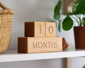 Wooden Milestone Blocks • Modern Wood Number Blocks for Milestones and Countdowns • Days, Weeks, Months, and Years Handmade Maple Block Set